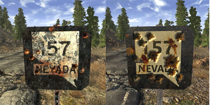 Po lewej standardowa wersja gry, po prawej wersja z modem NMC's Texture Pack. Źródło fot. Bethesda & NCM. - Co potrzebujesz, by dzisiaj zagrać w Fallout New Vegas. Najlepsze mody na start - wiadomość - 2024-04-18