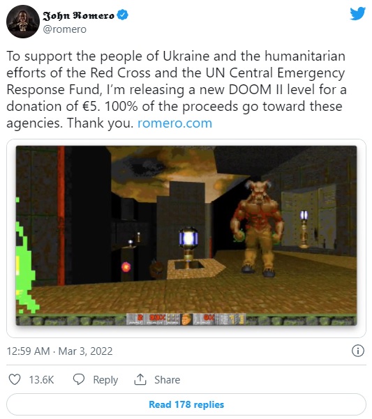 Doom 2 Gets New Level From John Romero; Proceeds Go to Victims of War in Ukraine - picture #1
