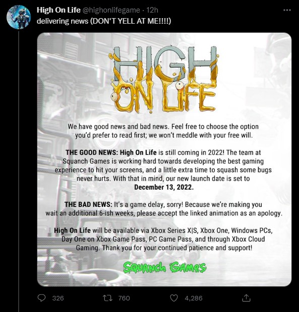 High On Life Delayed to December 13