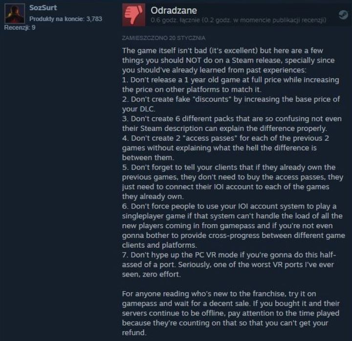 Hitman 3 Review Bombed on Steam - picture #1