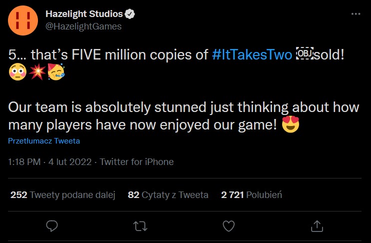 It Takes Two has sold over a million copies