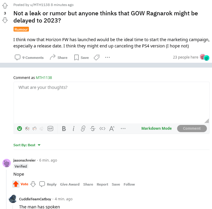 God of War: Ragnarok on Schedule; Jason Schreier Comments on a Reddit Post - picture #1
