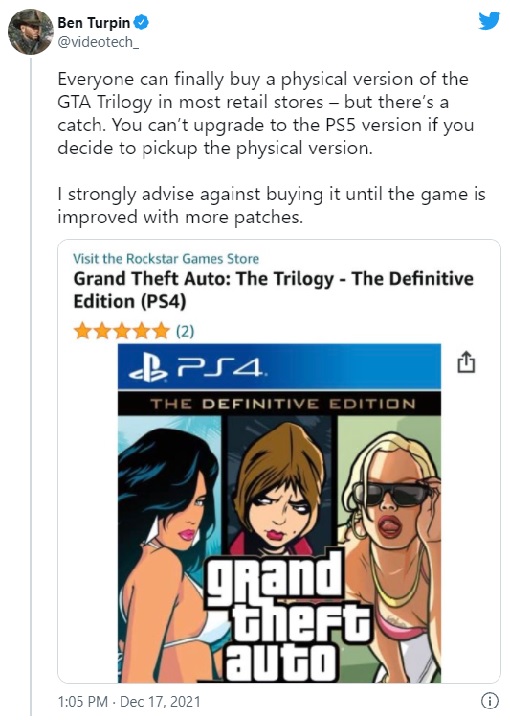 GTA Trilogy Definitive Edition With Strange Next-gen Upgrade Policy - picture #1