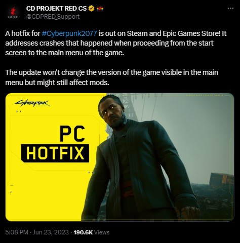 Cyberpunk 2077 PC Gets Hotfix; Browsing Menus Now Less Risky - picture #1