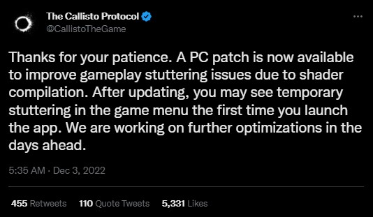 Swift Answer to Crushing Reviews: Patch for Callisto Protocol on PC - picture #2