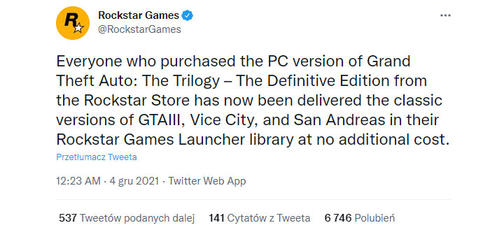 Classic GTA Trilogy for Free for Owners of The Definitive Edition - picture #1