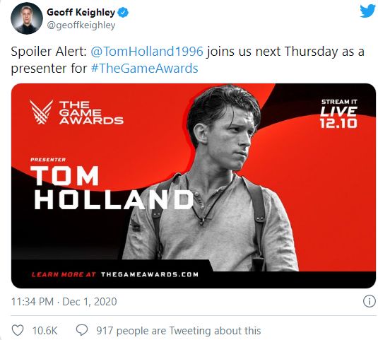 Tom Holland Coming to The Game Awards; Any Chanes of Uncharted Footage? - picture #1