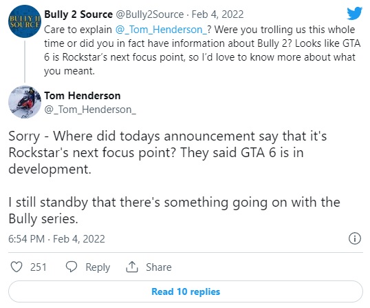 Bully 2 Source on X: Tez2, a very reliable person in the Rockstar Games  community gave his thoughts about Tom Henderson's recent Bully 2 claims.  While Tom has been somewhat right in