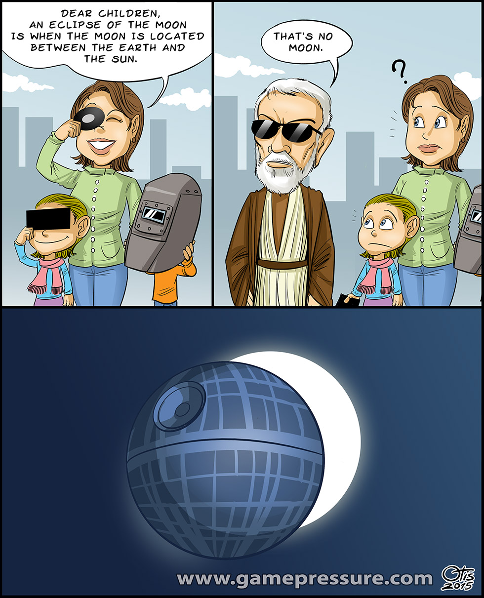 That's no moon, comics Cartoon Wars, #63. What happens during the eclipse? Obi-Wan Kenobi has an answer.