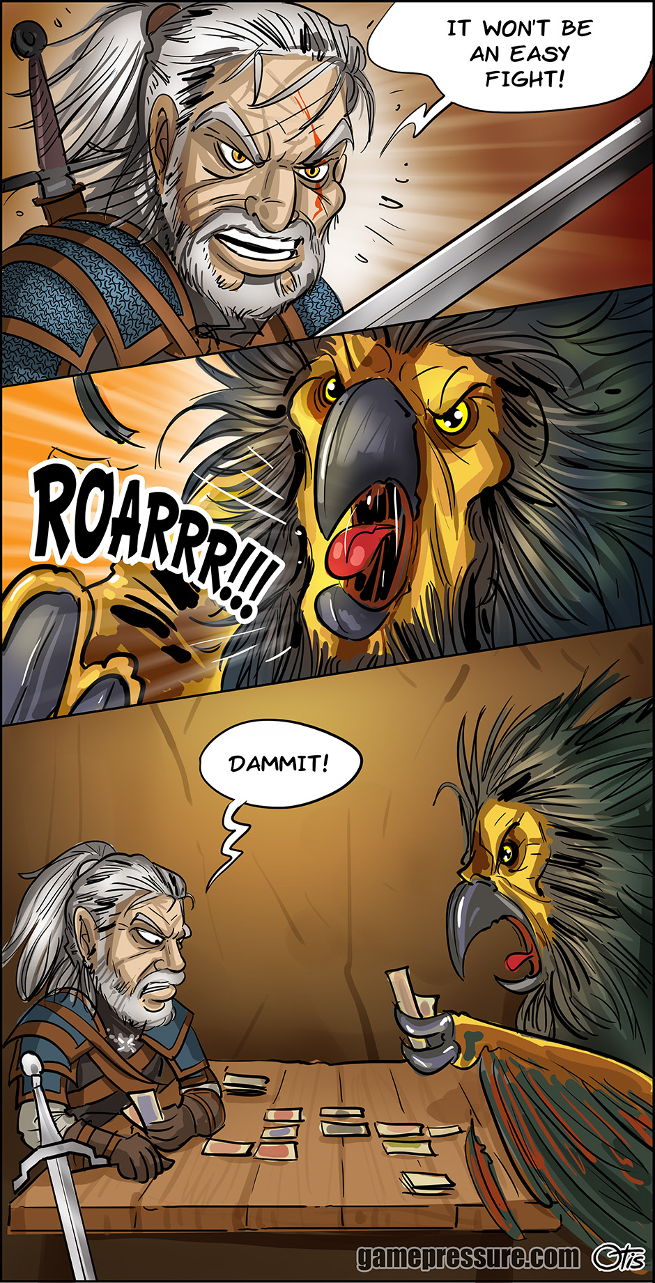 Geralt faces a dangerous monster, comics Cartoon Games, #218. The life of a witcher is not an easy one. Geralt faces dangerous opponents every day.