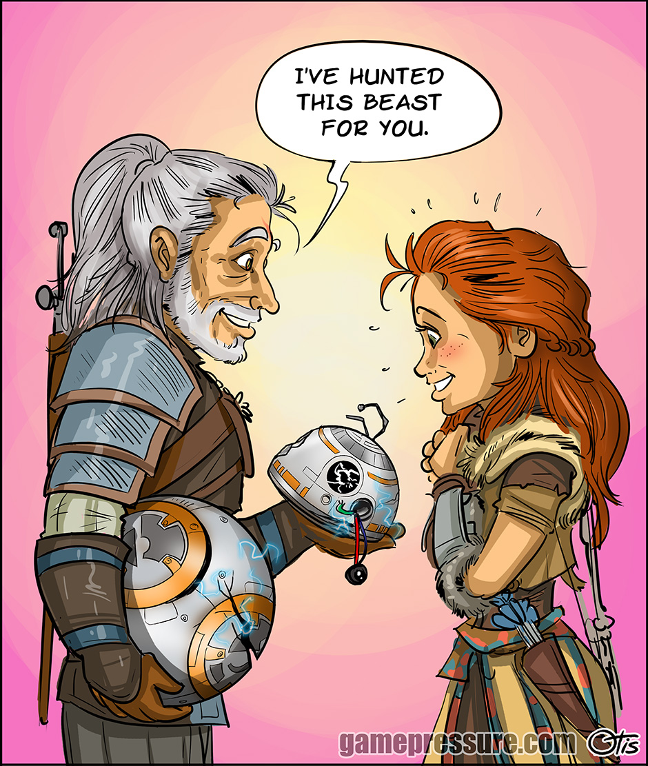 Geralt's affection for Aloy, comics Cartoon Games, #216. Aloy has a special place in Geralt's heart. So he's got a present for the brave girl.
