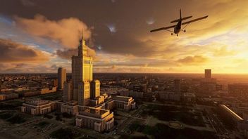 Warszawa we Flight Simulator 2020 - Pałac Kultury i Nauki na screenie