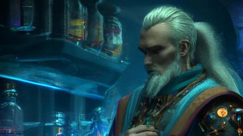 Wiedźmin warzy eliksir w laboratorium - AI stworzyło obraz