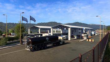 Malownicze greckie krajobrazy zachwycają na grafikach prezentujących przejścia graniczne w ETS2: Greece. „Podstawka” jest dostępna rekordowo tanio na Steam Summer Sale 2024