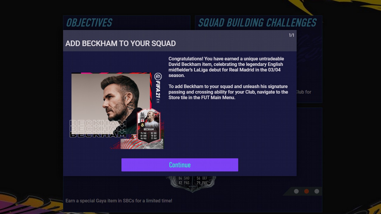 Darmowy Beckham w FIFA 21 FUT.