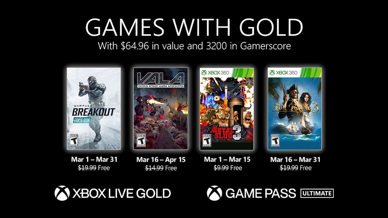 Games with Gold na marzec 2021 (m.in. Warface: Breakout i Metal Slug 3).