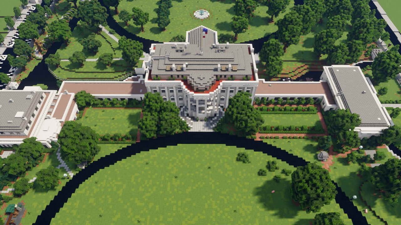 Biały Dom odtworzony w Minecrafcie wraz ze schronem przeciwatomowym.