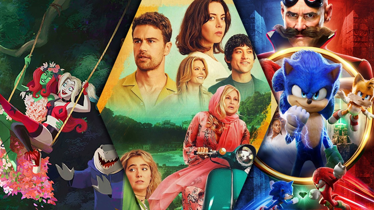 Co obejrzeć na HBO Max w weekend 4-6 listopada 2022 roku, źródło grafiki: Harley Quinn, Justin Halpern, Patrick Schumacker i Dean Lorey, HBO Max, 2019 / Biały Lotos, Mike White, HBO, 2021 / Sonic 2. Szybki jak błyskawica, Jeff Fowler, Paramount Pictures, 2022.