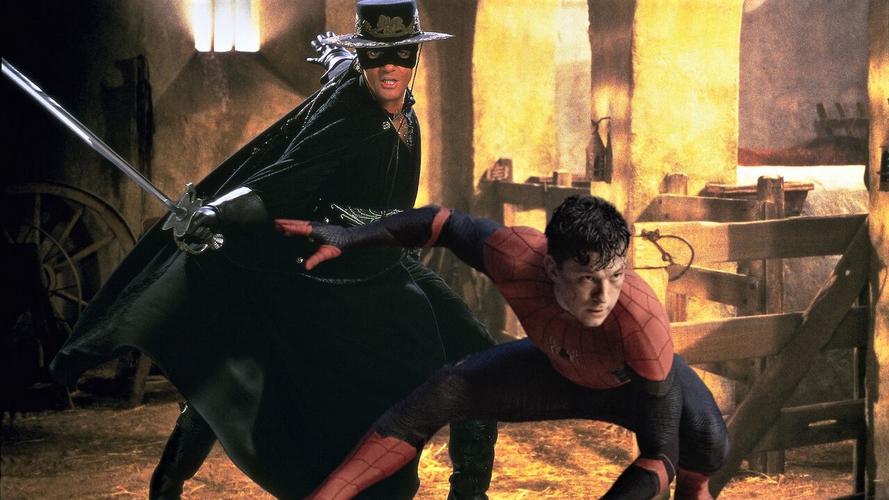 Tom Holland jako Zorro? Antonio Banderas o pomyśle, źródło grafiki: Maska Zorro, Martin Campbell, TriStar Pictures, 1998, Spider-Man: Bez drogi do domu, Jon Watts, Marvel Studios, 2021.