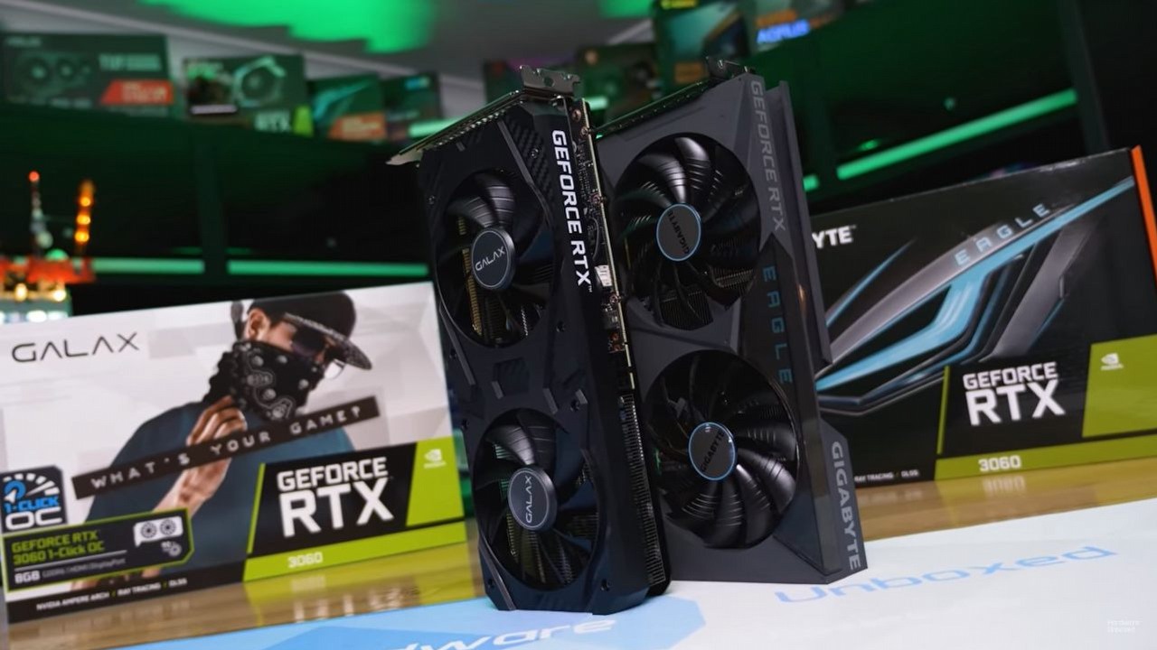 Nowy RTX 3060 jest dużo gorszy od starszego wariantu, źródło grafiki: YouTube | Hardware Unboxed..