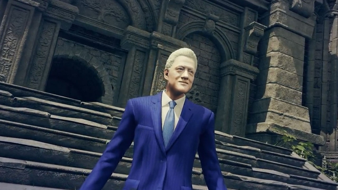 Bill Clinton w Elden Ring; gracz obrócił incydent z TGA w żartobliwy film, źródło grafiki: Arestame i Bandai Namco.