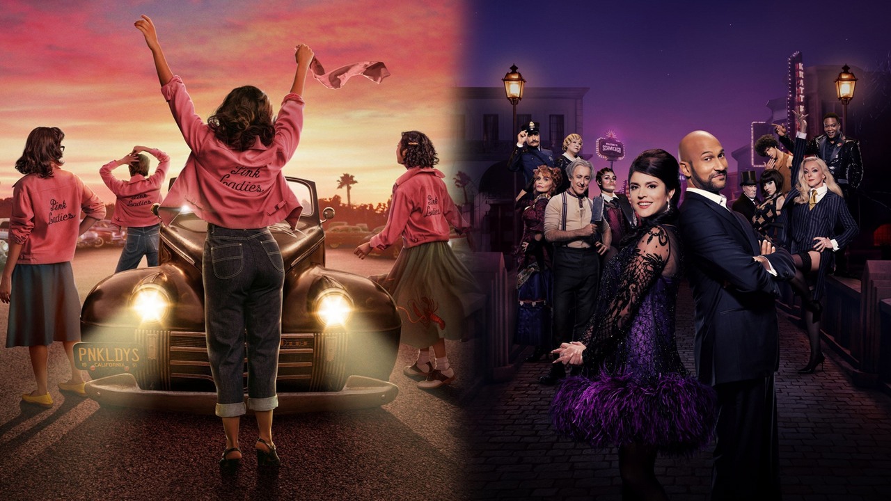 Co obejrzeć na Prime Video, Apple TV Plus i SkyShowtime w weekend 7-9 kwietnia 2023 roku, źródło grafiki: Grease: Rise of the Pink Ladies, Annabel Oakes, Pramount+, 2023 / Schmigadoon!, Cinco Paul i Ken Daurio, Apple TV+, 2021.