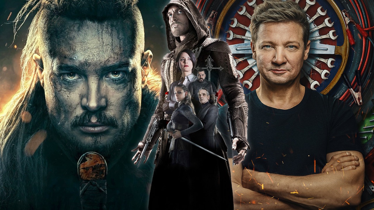 Co obejrzeć na Netflix, HBO Max i Disney Plus w weekend 14-16 kwietnia 2023 roku, źródło grafiki: Siedmiu królów musi umrzeć, Edward Bazalgette, Netflix, 2023 / Assassin'c Creed, Justin Kurzel, 20th Century Fox, 2016 / Renowacje Jeremy'ego, Zach Merck, Disney+, 2023.