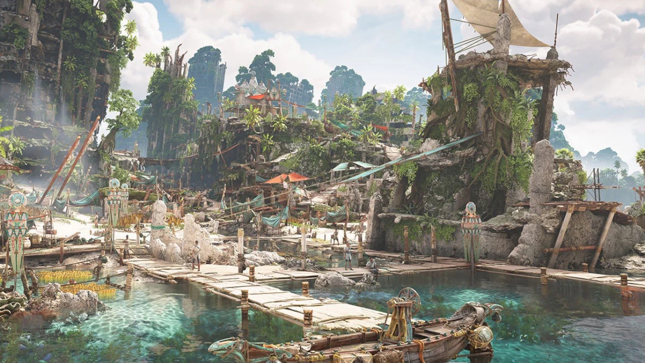 Tak wielka jest mapa z DLC Burning Shores, porównanie z Horizon Forbidden West, źródło grafiki: Sony Interactive Entertainment..