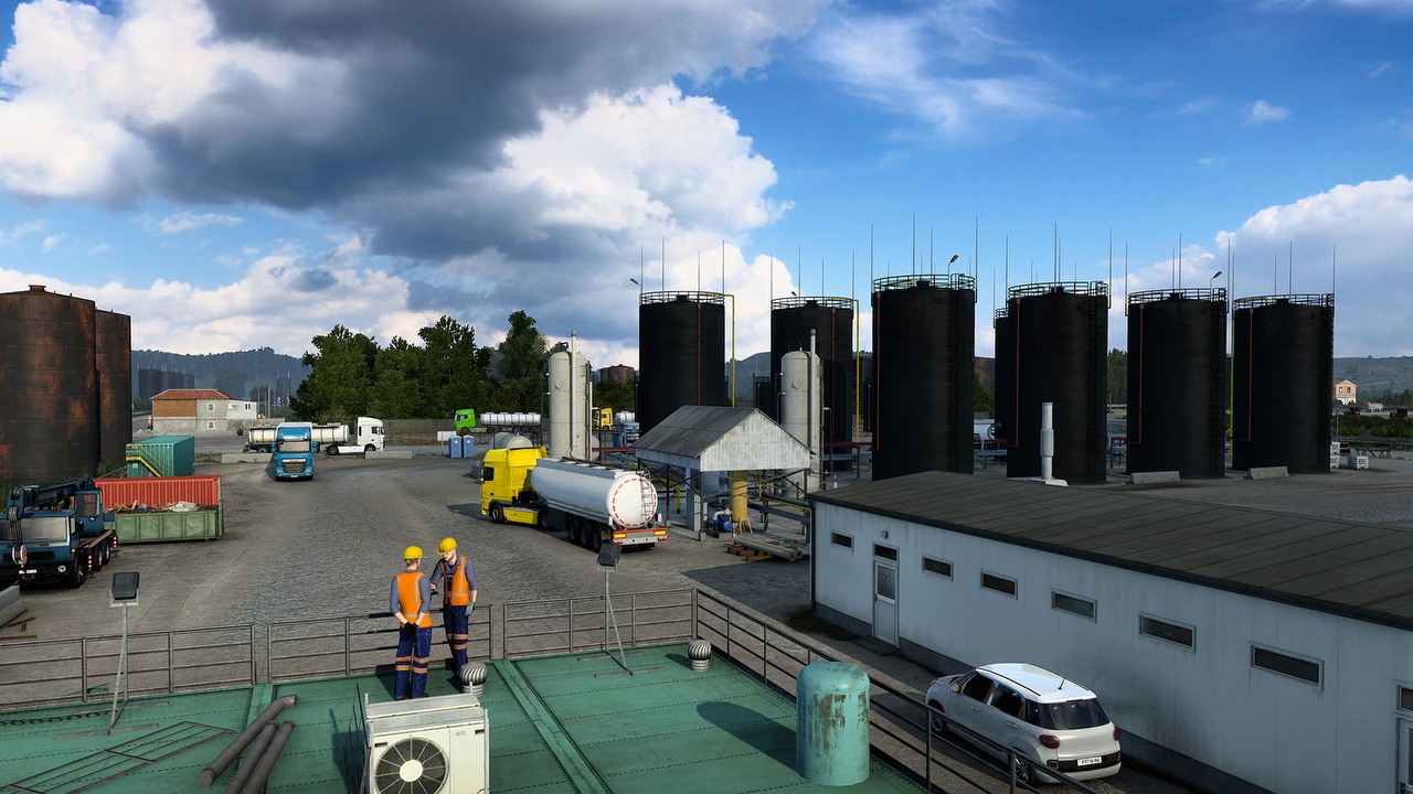 Zobacz, jak w ETS2: West Balkans prezentuje się przemysł naftowy Albanii, źródło grafiki: SCS Software.