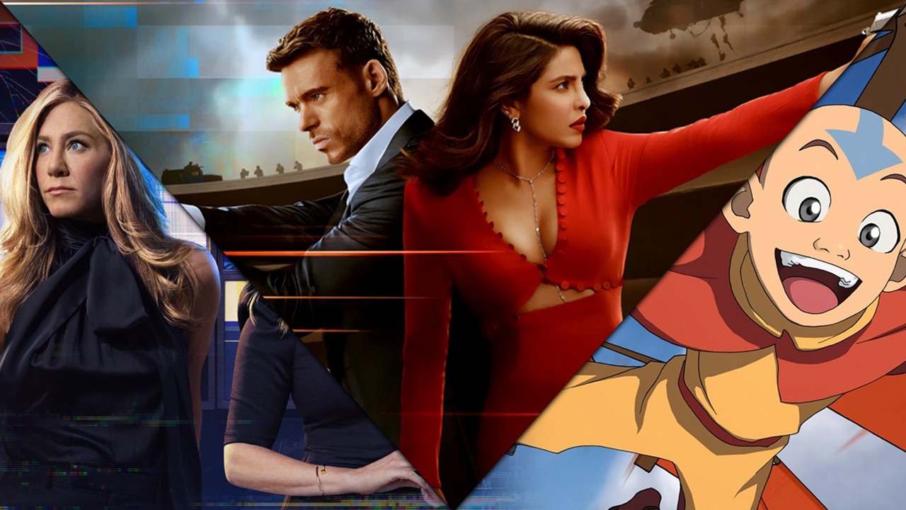 Co obejrzeć na Prime Video, Apple TV Plus i SkyShowtime w weekend 28-30 kwietnia 2023 roku, źródło grafiki: The Morning Show, Jay Carson, Apple TV+, 2019 / Cytadela, David Weil, Amazon Prime Video, 2023 / Awatar: Legenda Aanga, Michael Dante DiMartino i Bryan Konietzko, Nickelodeon, 2005.