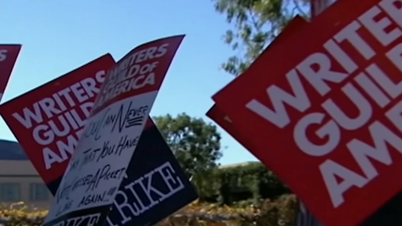 W Stanach zaczął się strajk, który może zmienić filmy. Wyjaśniamy przyczyny, źródło grafiki: Protest WGA z 2007 roku | YouTube: ABC7.