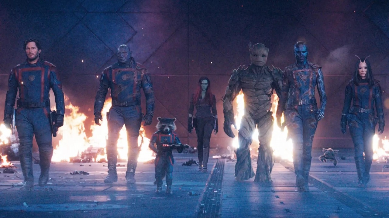 Wynik Strażników Galaktyki 3 w box office ożywił dyskusję o kondycji kina superbohaterskiego, źródło grafiki: Strażnicy Galaktyki 3; James Gunn; Marvel Studios; 2023.