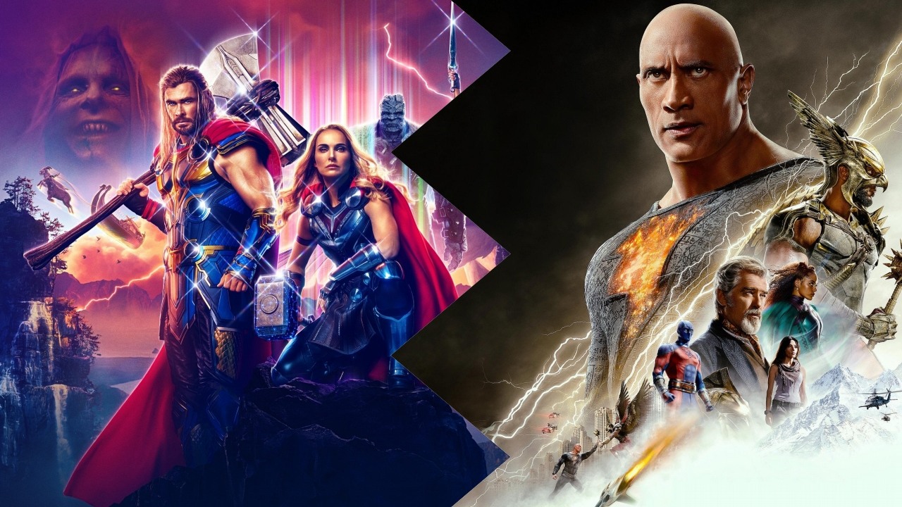 Hity filmowe za 2,99 zł, na Amazon Prime Video ruszyła wypożyczalnia, źródło grafiki: Thor: Miłość i grom; reż. Taika Waititi; Marvel Studios; 2022 / Black Adam; reż. Jaume Collet-Serra; Warner Bros. Pictures; 2022.
