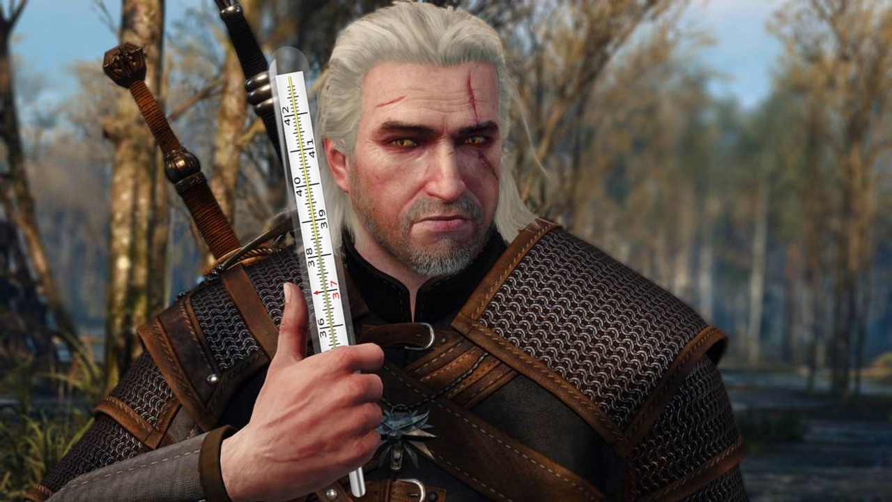Fan zabiera Geraltowi immunitet, by uświadomić światu, czym jest długi COVID, źródło grafiki: CD Projekt RED, Pixabay, OpenClipart-Vectors.