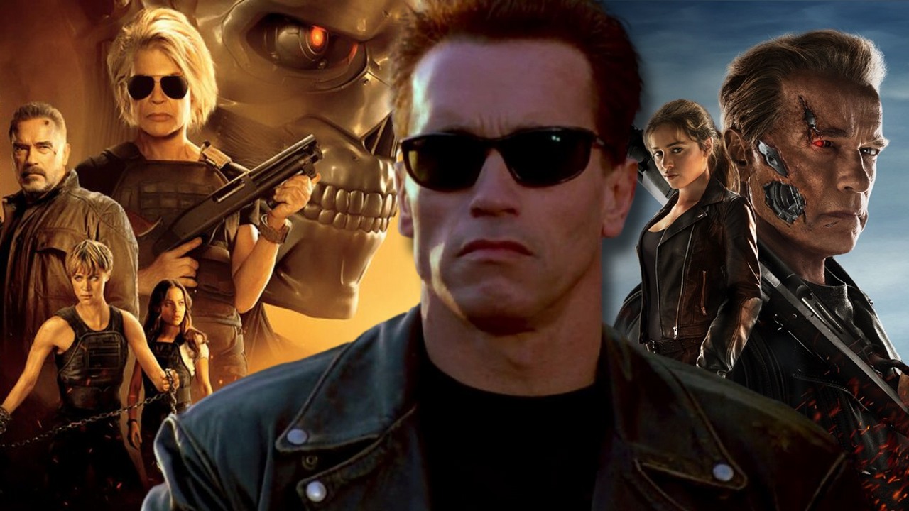 Arnold Schwarzenegger krytykuje nowe części Terminatora i deklaruje: Skończyłem z tym, źródło grafiki: Terminator 2, James Cameron, Carolco Pictures, 1991, Terminator: Genisys, Alan Taylor,  Paramount Pictures, 2015, Terminator: Mroczne przeznaczenie, Tim Miller, Paramount Pictures, 2019.