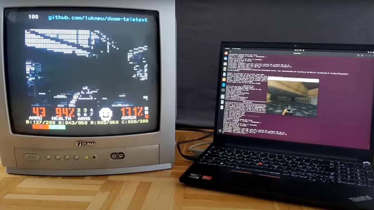 Moder uruchomił Dooma na telegazecie z 1976 roku, źródło grafiki: YouTube/lukneu.