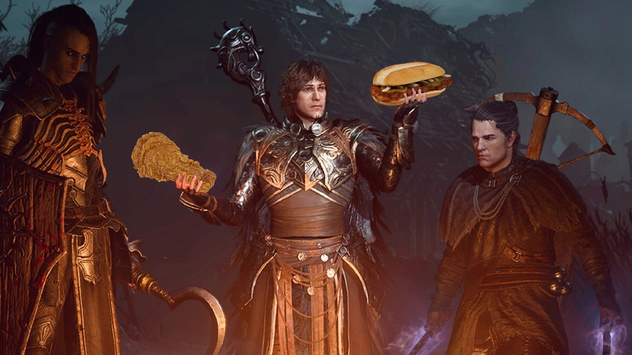 Diablo 4 jednak sięgnęło po kurczaka, nagrody w grze dzięki KFC, źródło grafiki: Blizzard Entertainment, Pixabay,  WikimediaImages,.