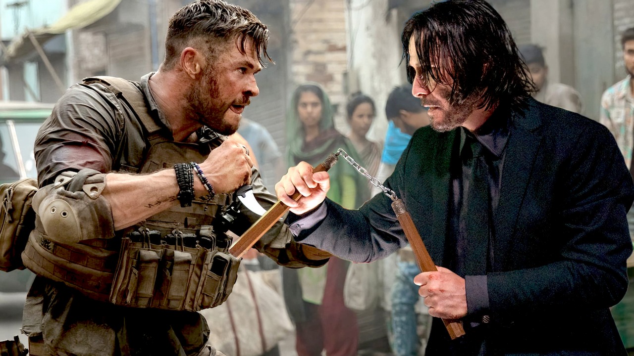 John Wick przegrałby z Tylerem Rakiem? Tak uważa reżyser Extraction 2, źródło grafiki: Tyler Rake: Ocalenie, Sam Hargrave, Netflix, 2020 / John Wick 4, Chad Stahelski, Lionsgate, 2023.