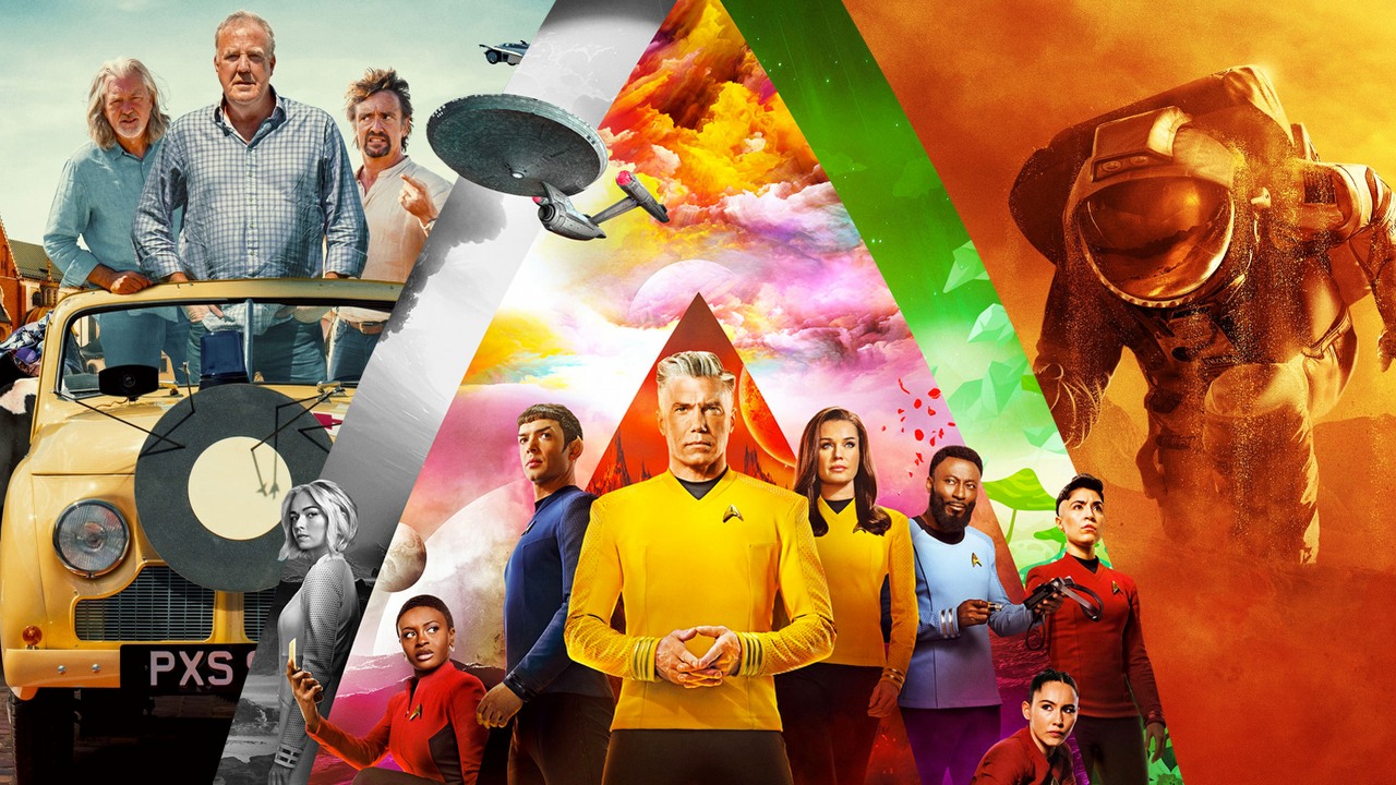 Co obejrzeć na Prime Video, Apple TV Plus i SkyShowtime w weekend 16-18 czerwca 2023 roku, źródło grafiki: The Grand Tour: Eurocrash, Phil Churchward, Amazon Prime Video, 2023 / Star Trek: Strange New Worlds, Akiva Goldsman, Alex Kurtzman i Jenny Lumet, Paramount+, 2022 / For All Mankind, Ronald D. Moore, Matt Wolpert i Ben Nedivi, Apple TV+, 2019.