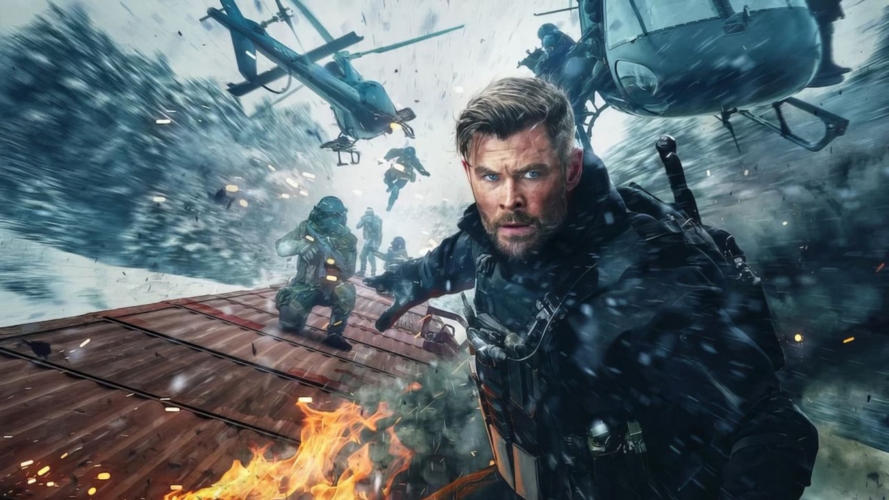 Nielogiczna scena akcji z Tylera Ryke'a 2 bezlitośnie wyśmiana przez widzów, źródło grafiki: Tyler Rake 2; reż. Sam Hargrave; Netflix; 2023.