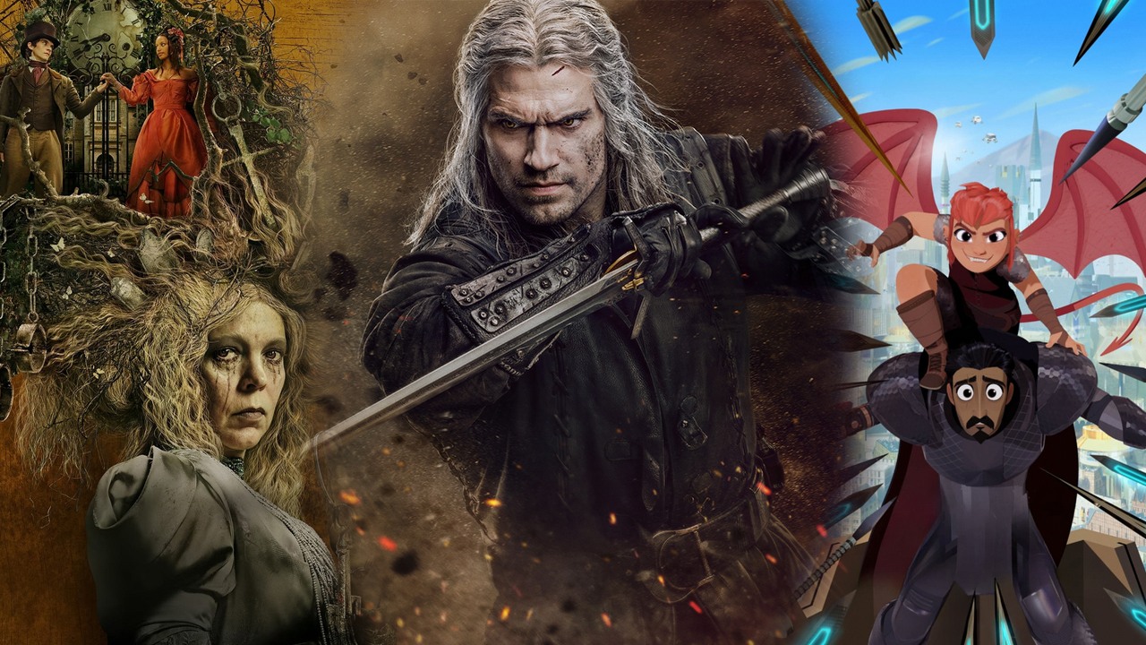 Co obejrzeć na Netflix, HBO Max i Disney Plus w weekend 30 czerwca - 2 lipca 2023 roku, źródło grafiki: Wielkie nadzieje, Steven Knight, FX, 2023 / Wiedźmin, Lauren Schmidt Hissrich, Netflix, 2019 / Nimona, Nick Bruno i Troy Quane, Netflix, 2023.