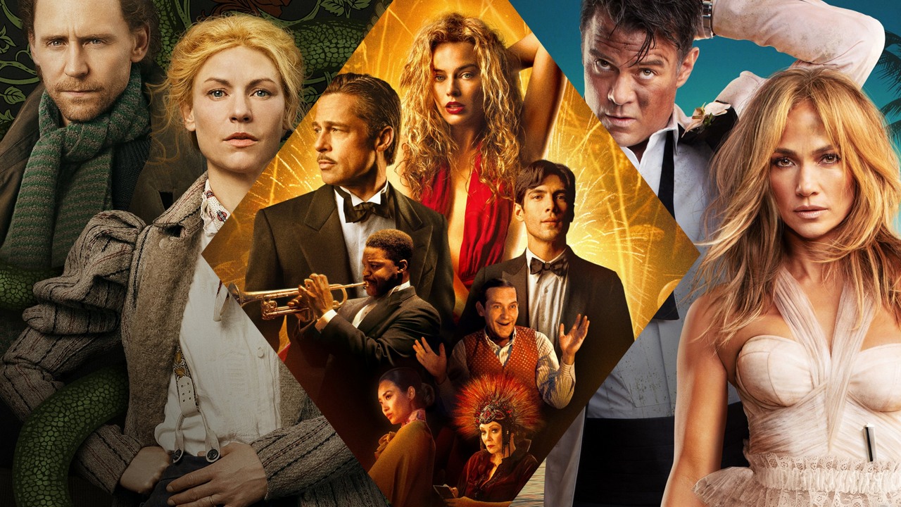 Co obejrzeć na Prime Video, Apple TV Plus i SkyShowtime w weekend 7-9 lipca 2023 roku, źródło grafiki: Wąż z Essex, Anna Symon, Apple TV+, 2022 / Babilon, Damien Chazelle, Paramount Pictures, 2022 / Wystrzałowe wesele, Jason Moore, Amazon Studios, 2022.