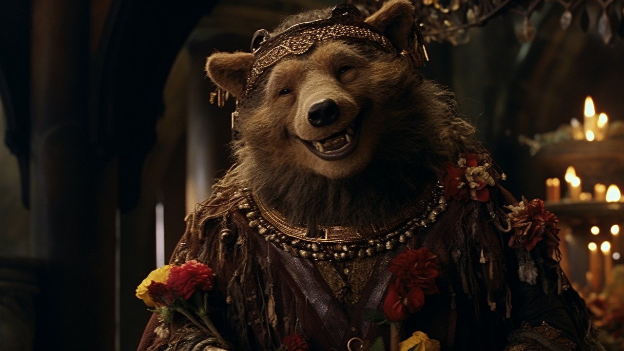 Taki film kinowy Baldur’s Gate 3 zachwyciłby fanów. Niedźwiedź skradłby każdą scenę!, źródło grafiki: Midjourney.