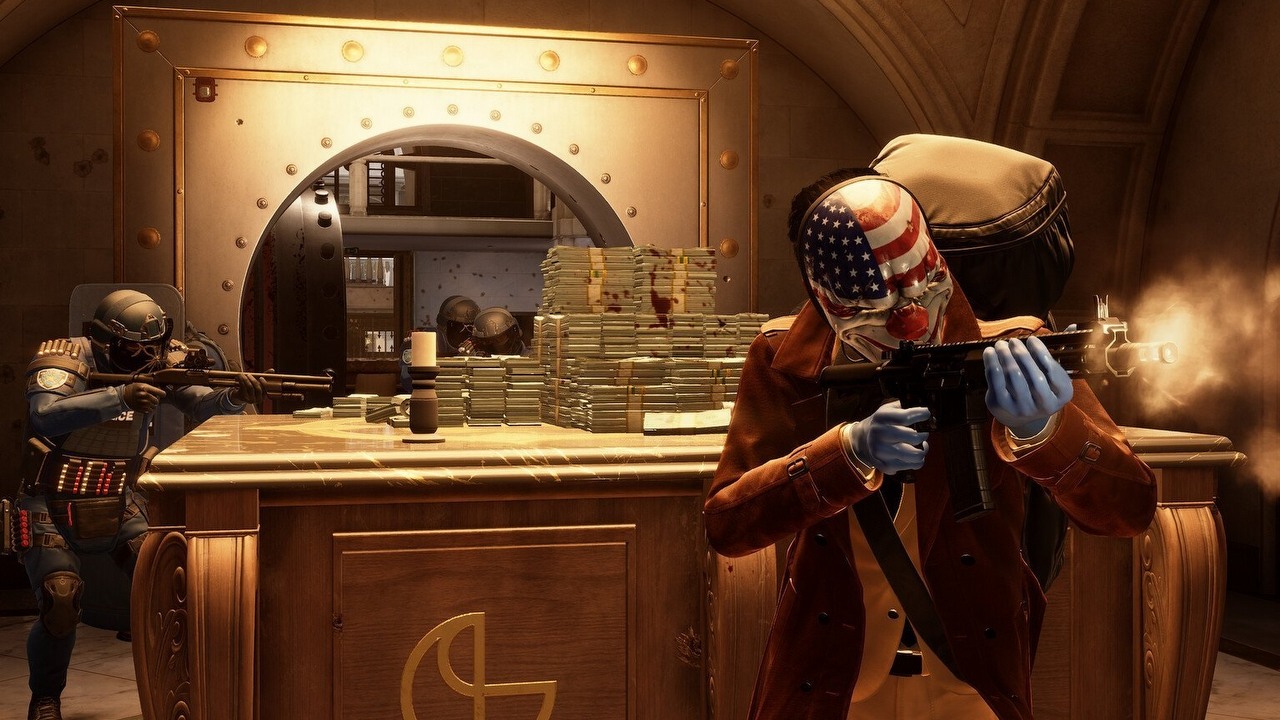 Skradankowy gameplay z PayDay 3; gracze solo obrabują banki tylko w trybie online, źródło grafiki: Overkill Software/Starbreeze/Steam.