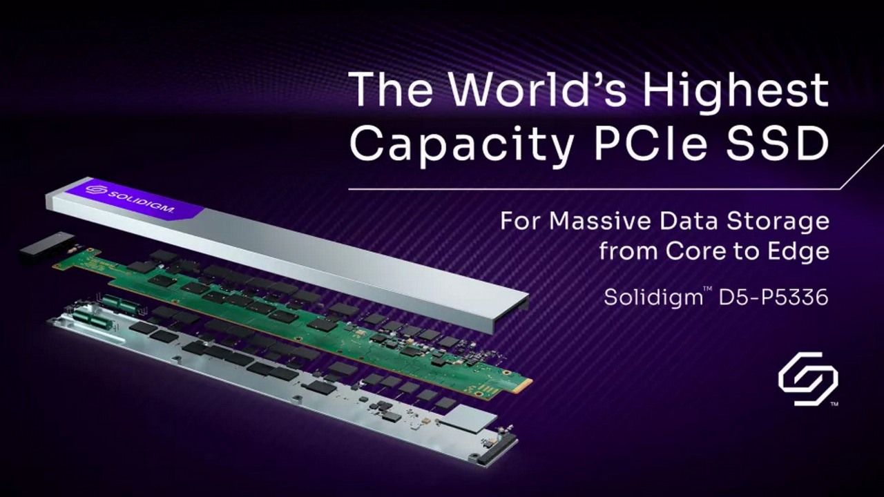 Ten dysk SSD PCIe ma 61,44 TB pojemności, a na dodatek jest całkiem szybki, źródło grafiki: Solidigm.