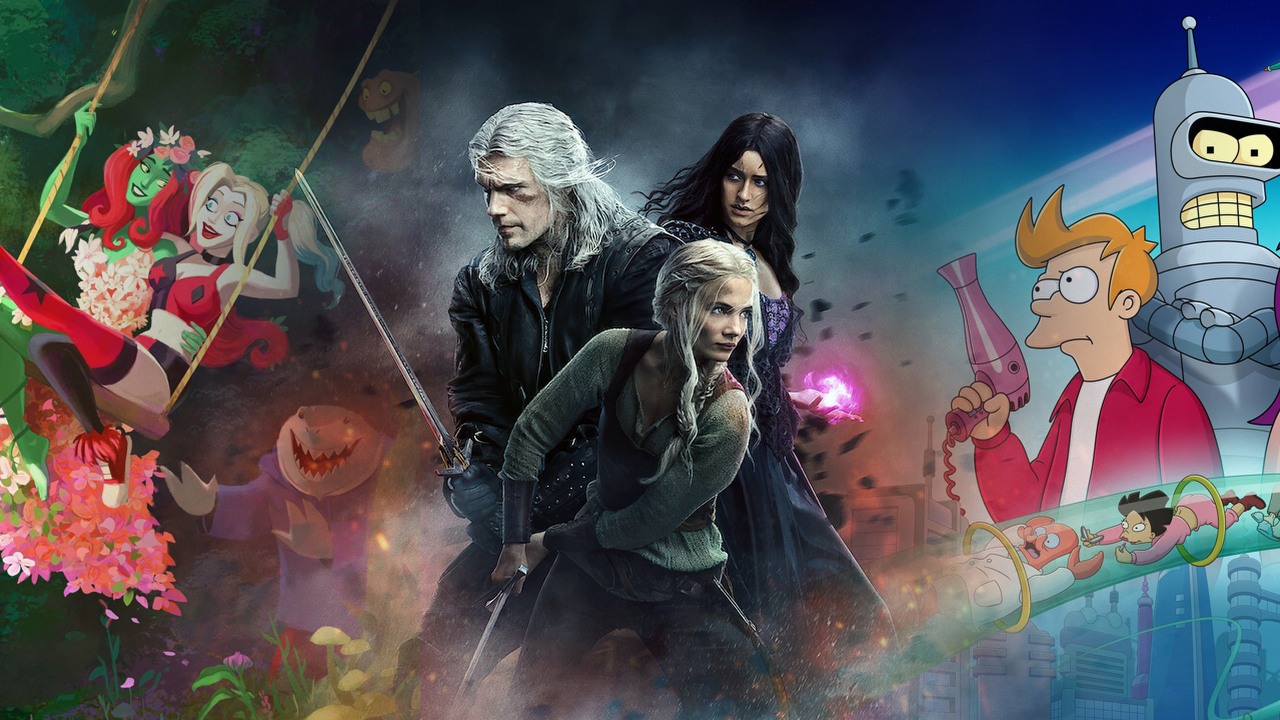 Co obejrzeć na Netflix, HBO Max i Disney Plus w weekend 28-30 lipca 2023 roku, źródło grafiki: Harley Quinn, Justin Halpern, Patrick Schumacker i Dean Lorey, Warner Bros. Animation, 2019 / WIedźmin, Lauren Schmidt Hissrich, Netflix, 2019 / Futurama, Matt Groening, Hulu, 2023.