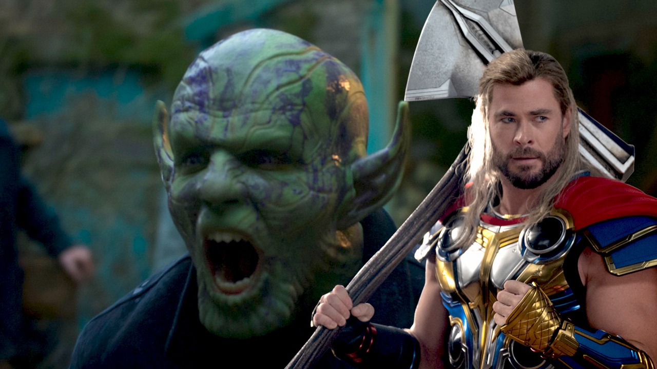 Tajna inwazja przygotowała grunt pod Thora 5? Finał wskazuje na wątek z komiksów idealny dla postaci Hemswortha, źródło grafiki: Tajna inwazja; Ali Selim; Disney+; 2023 / Thor: Miłość i grom; Taika Waititi; Marvel Studios; 2022.