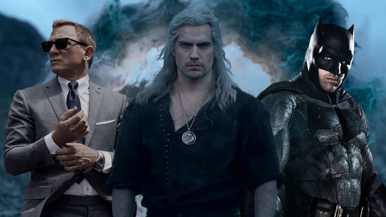 Geralt jest równie ikoniczny co Batman, Superman i James Bond według Tomka Bagińskiego, źródło grafiki: Nie czas umierać, Cary Joji Fukunaga, Metro-Goldwyn-Mayer, 2021 / Wiedźmin, Lauren Schmidt Hissrich, Netflix, 2019 / Batman v Superman: Świt sprawiedliwości, Zack Snyder, DC Entertainment, 2016.