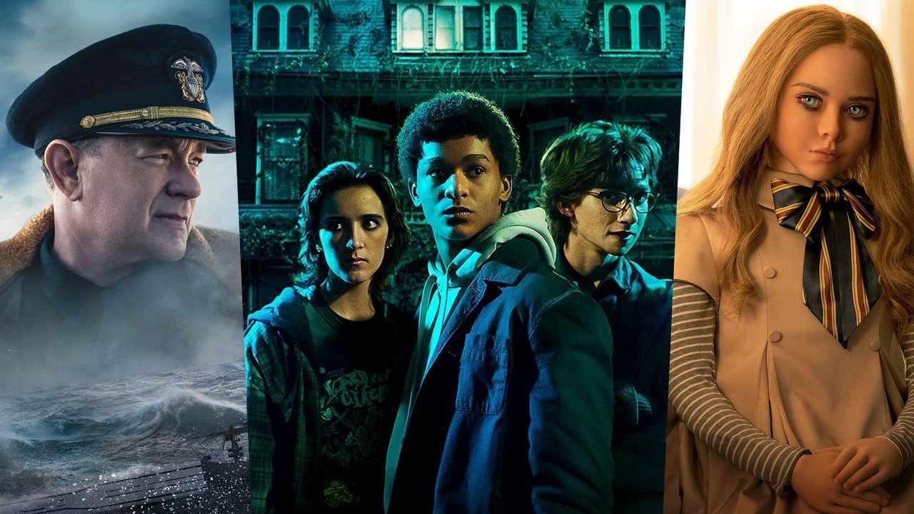 Co obejrzeć na Prime Video, Apple TV Plus i SkyShowtime w weekend 18-20 sierpnia 2023 roku, źródło grafiki: Misja Greyhound, Aaron Schneider, Apple TV+, 2020 / Harlan Coben's Shelter, Charlotte i Harlan Coben, Amazon Prime Video, 2023 / M3GAN, Gerard Johnstone, Universal Pictures, 2022.