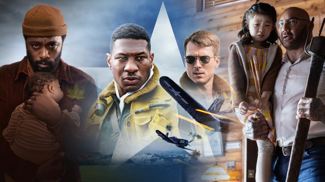 Co obejrzeć na Prime Video, Apple TV Plus i SkyShowtime w weekend 8-10 września 2023 roku, źródło grafiki: Odmieniec, Kelly Marcel, Apple TV+, 2023 / Towarzysze broni, J.D. Dillard, Columbia Pictures, 2022 / Pukając do drzwi, M. Night Shyamalan, Universal Pictures, 2023.